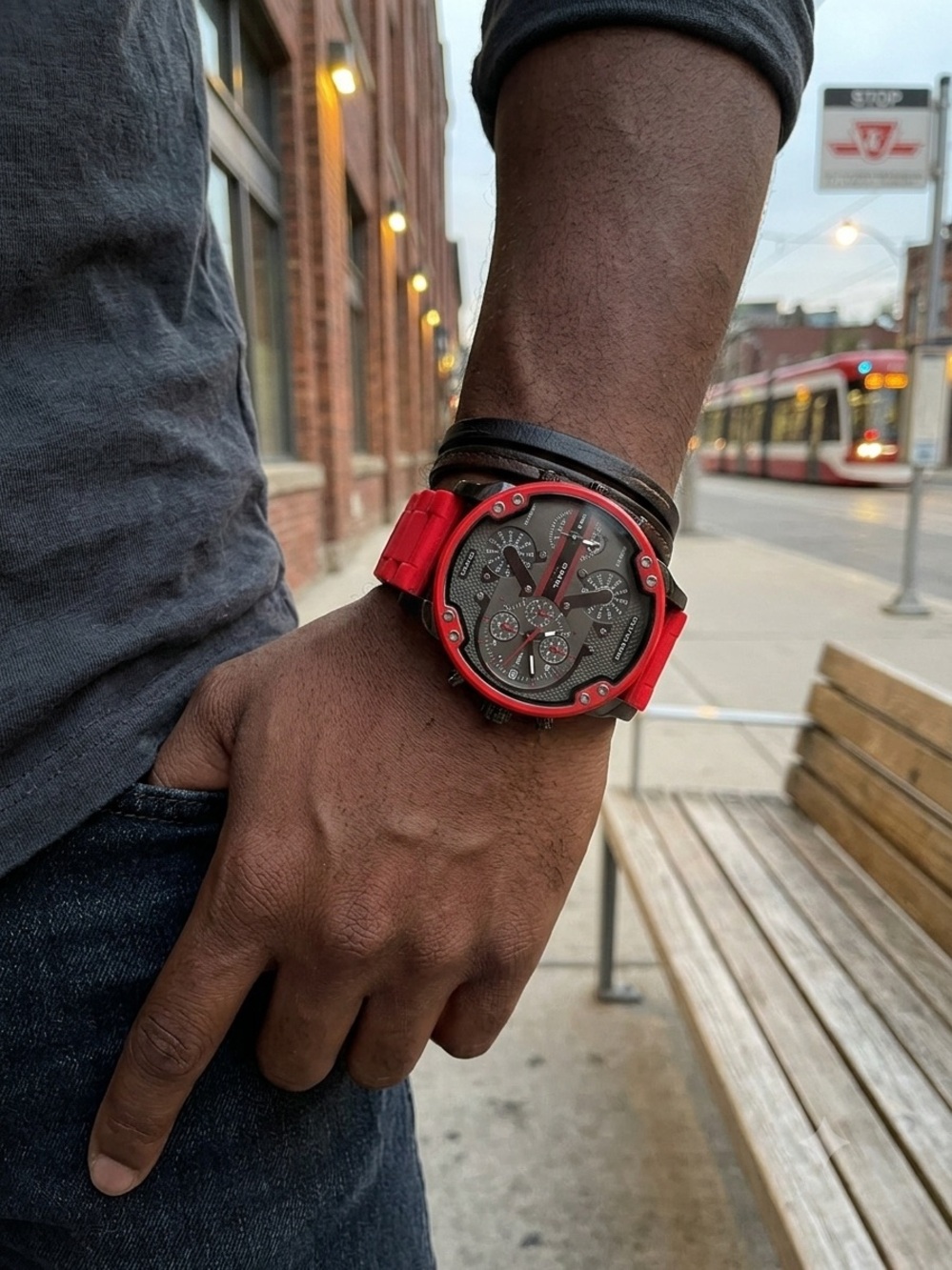 NWT Diesel Mr. Daddy 2.0 Red Silicone Chronograph Watch DZ7370